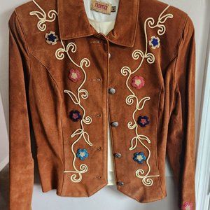 Lined suede jacket with floral beaded embellishments